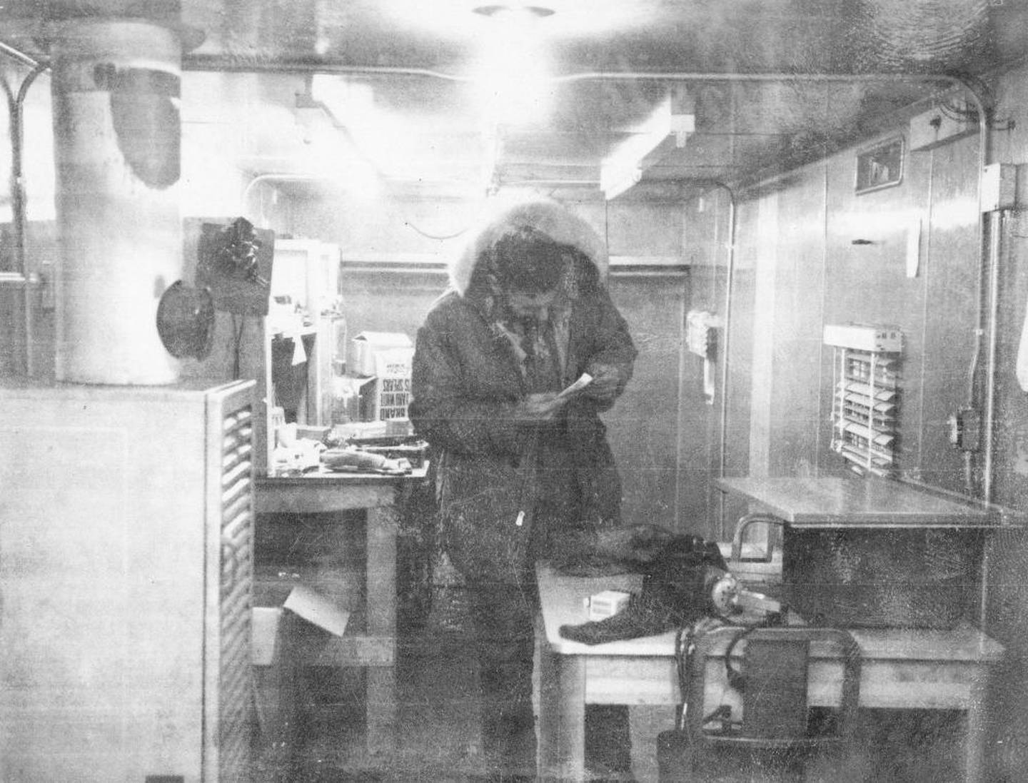 Art Lachenbruch in the USGS living quarters on T-3 Ice Island on Feb. 26, 1963