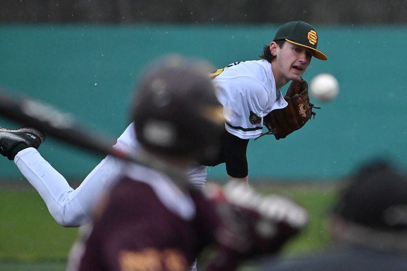 Service pitcher Hunter Christian threw 15 strikeouts during the Cougars' 1-0 shutout victory over the Dimond Lynx at Mulcahy Stadium on Wednesday evening. (Bill Roth / ADN)