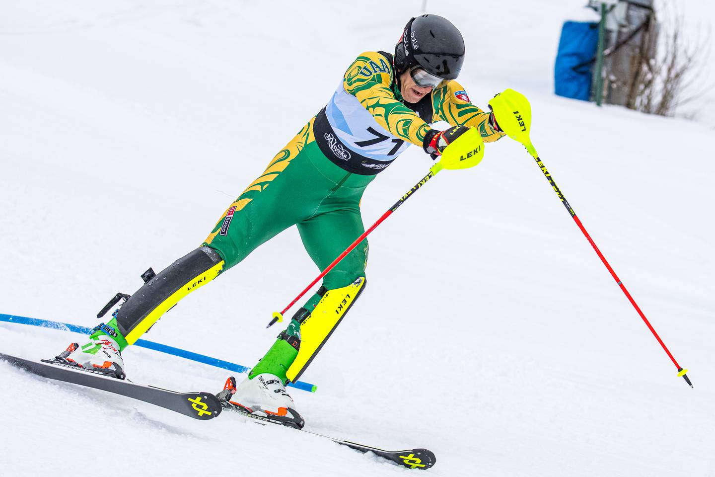 UAA's Leon Nikic poles to the finish during his second run in the FIS Slalom at the NCAA West Regional Championships