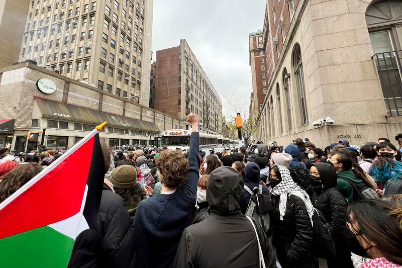 Protestors demonstrate at Columbia University, Thursday, April 18, 2024, in New York. (Joshua Briz via AP)