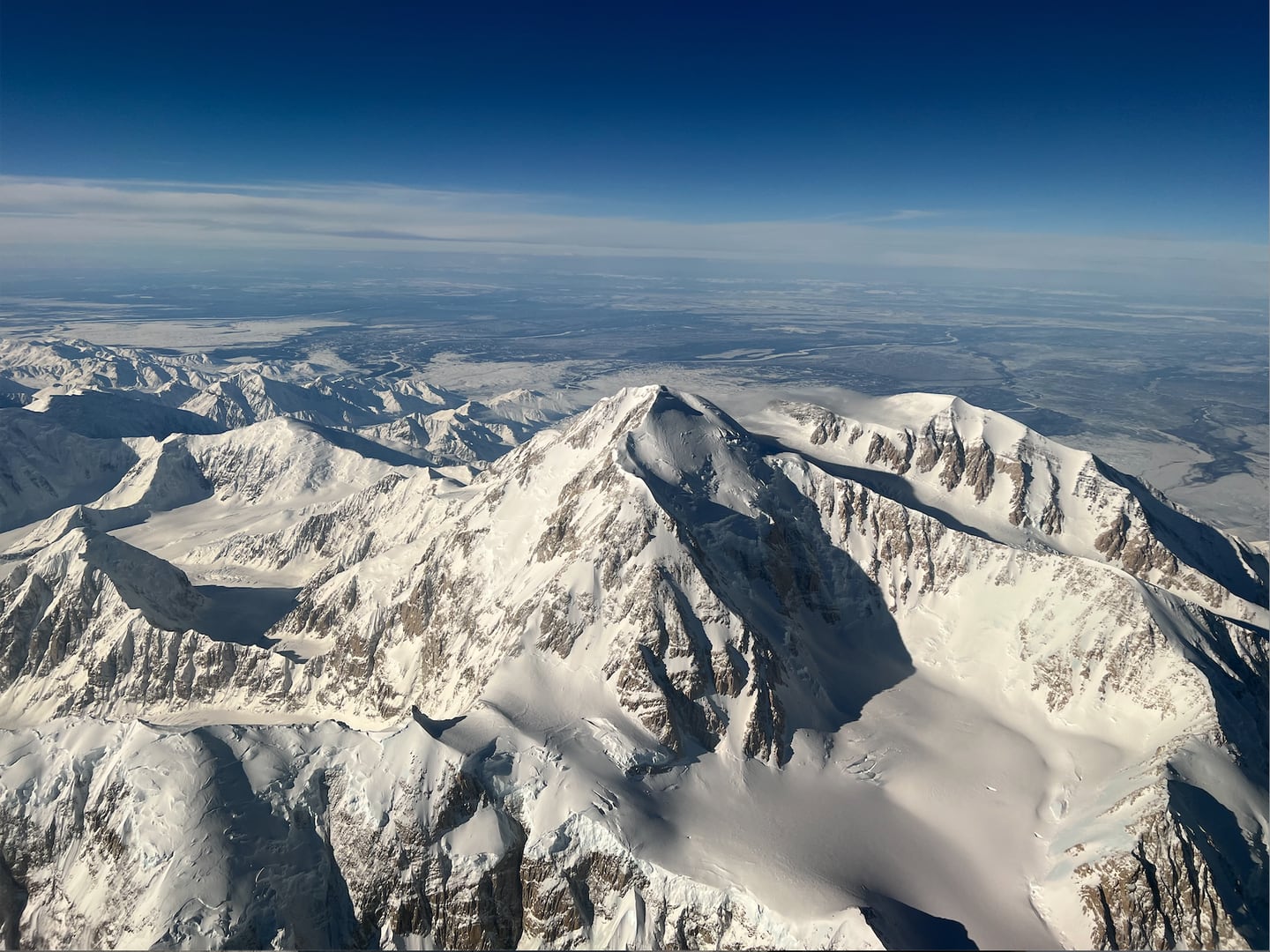 An up-close view of Denali, taken from the window seat on an Alaska Airlines flight to Fairbanks