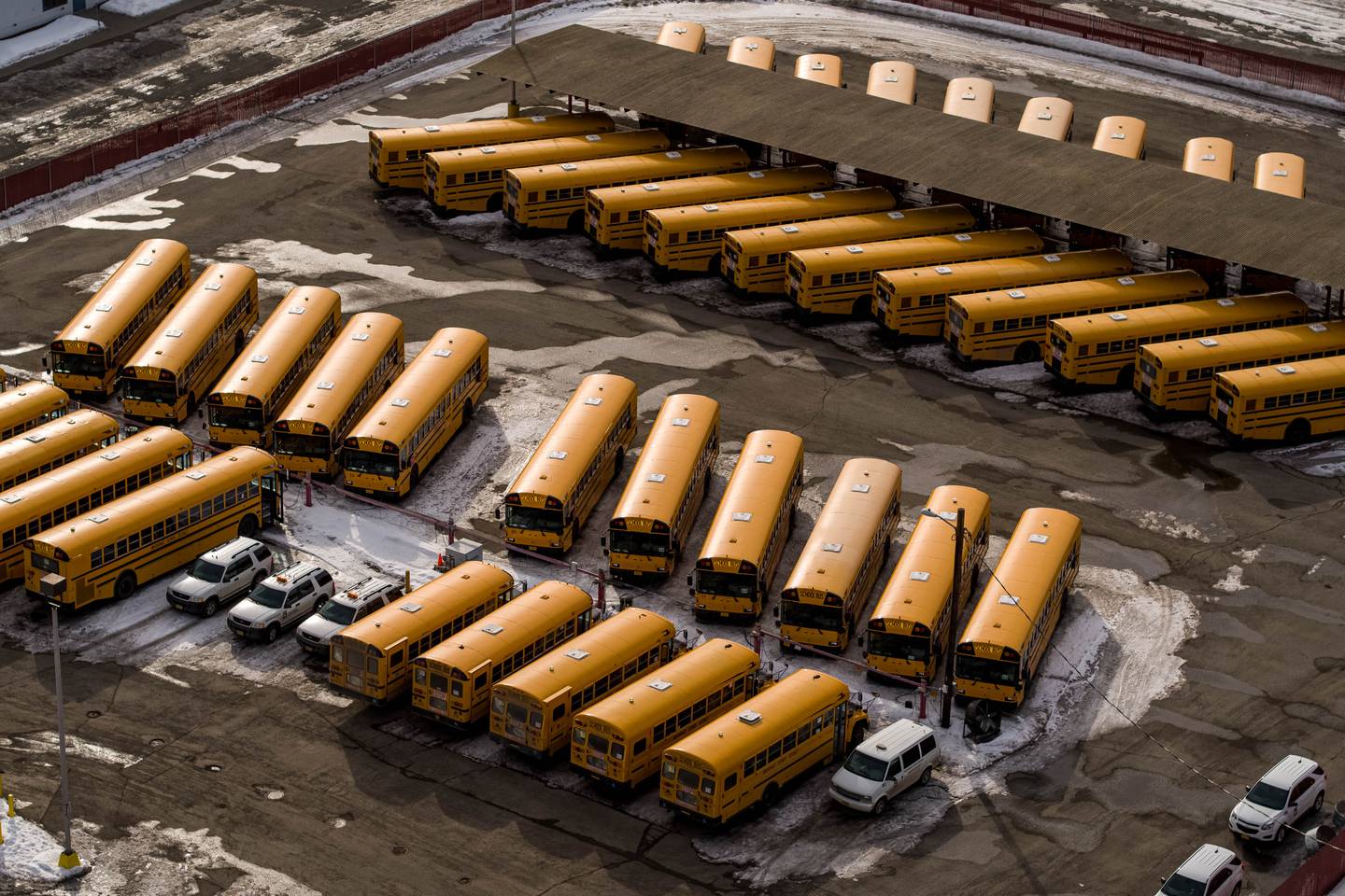 bus, bus barn, busses, school, school bus