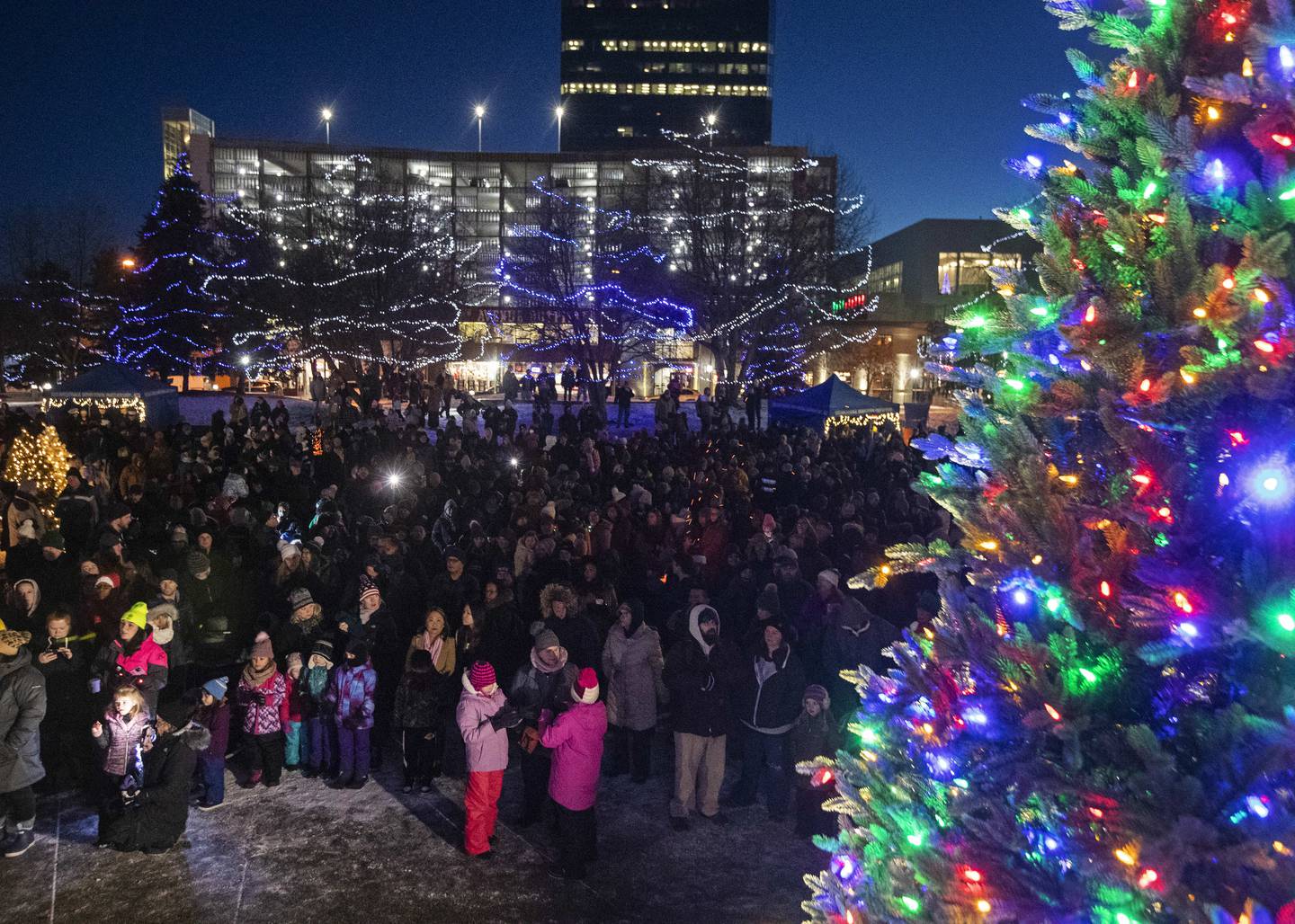 november, winter, downtown, christmas tree lighting, santa claus, anchorage Downtown Partnership