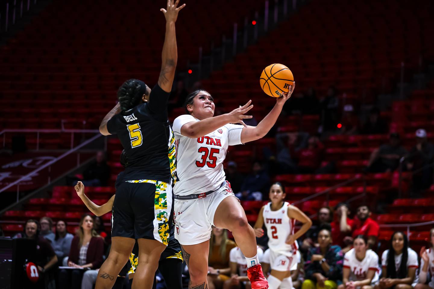 Utah's Alissa Pili of Anchorage goes to the basket against Southeastern Louisiana