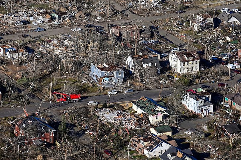 Much of Mayfield, Ky., was destroyed by a tornado on Dec. 10.  Washington Post photo by Joshua Lott.