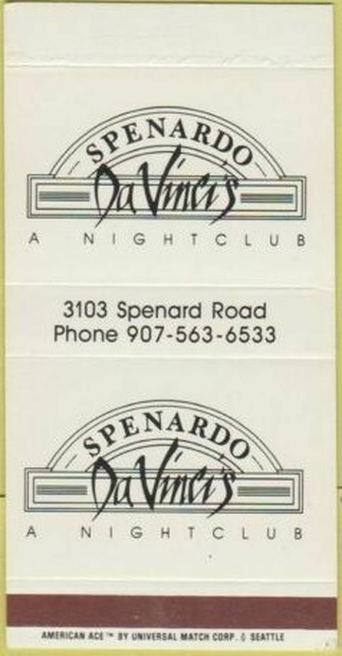 Matchbook for former Anchorage bar  Spenardo da Vinci's, circa 1984