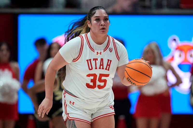 Utah forward Alissa Pili brings the ball up during the second half of the team's NCAA college basketball game against Colorado on Friday, Feb. 16, 2024, in Salt Lake City. (AP Photo/Rick Bowmer)