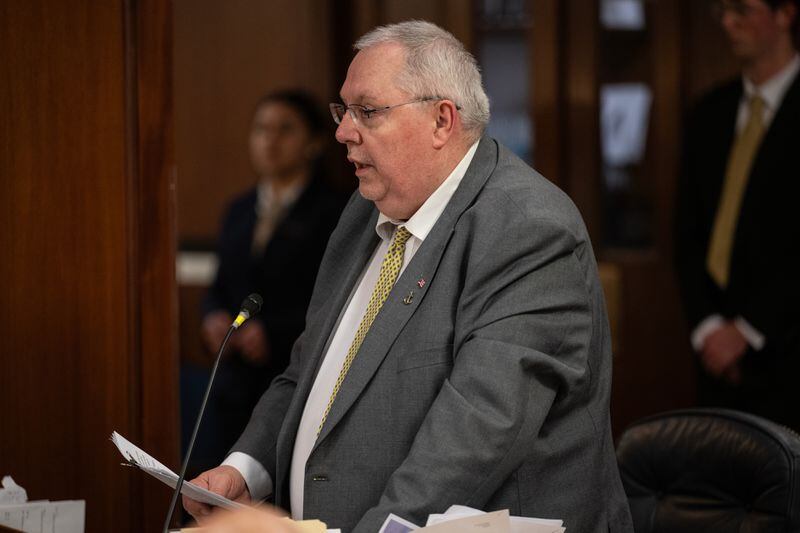 Rep. Tom McKay, R-Anchorage, speaks during a joint session of the Alaska Legislature on March 18, 2024, to consider an override of Gov. Mike Dunleavy’s veto of an education funding bill.  (Marc Lester / ADN)