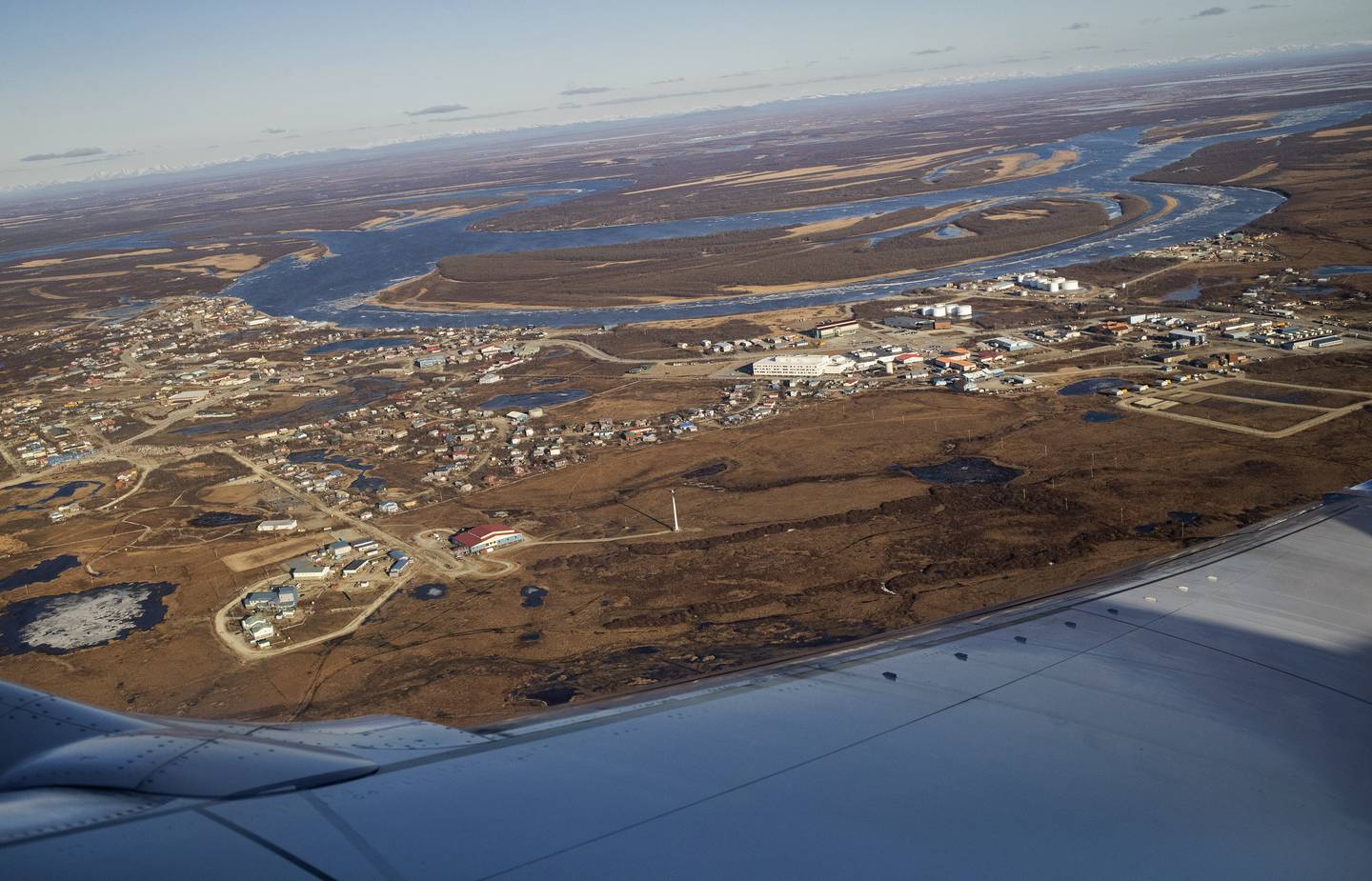 Bethel, rural alaska, spring, aerial, landscape, plane