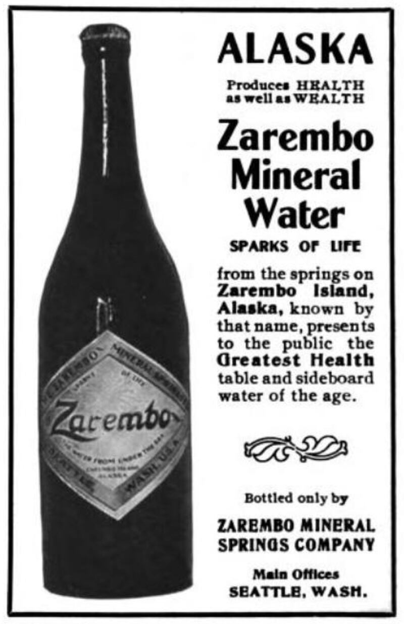 An advertisement in the May 1906 edition of Pacific Monthly for Zarembo Springs Mineral Co.