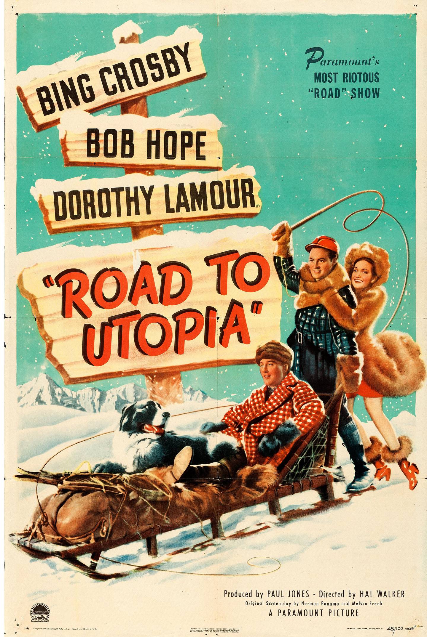 Plakat filmowy Bob Hope z 1945 roku "Droga do utopii" z Bingiem Crosbym