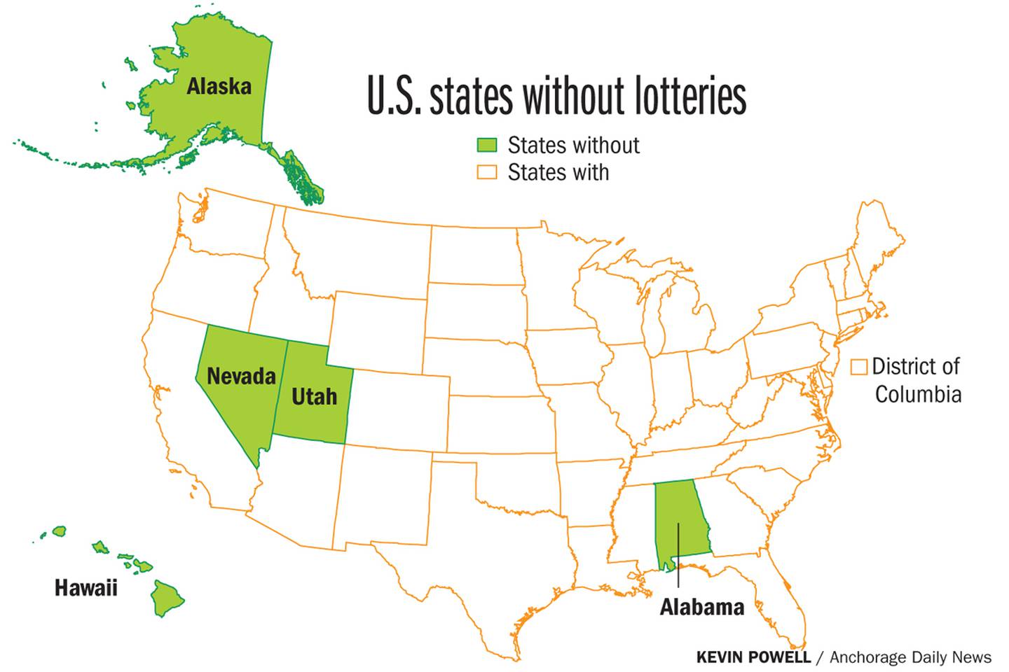 U.S. states without lotteries