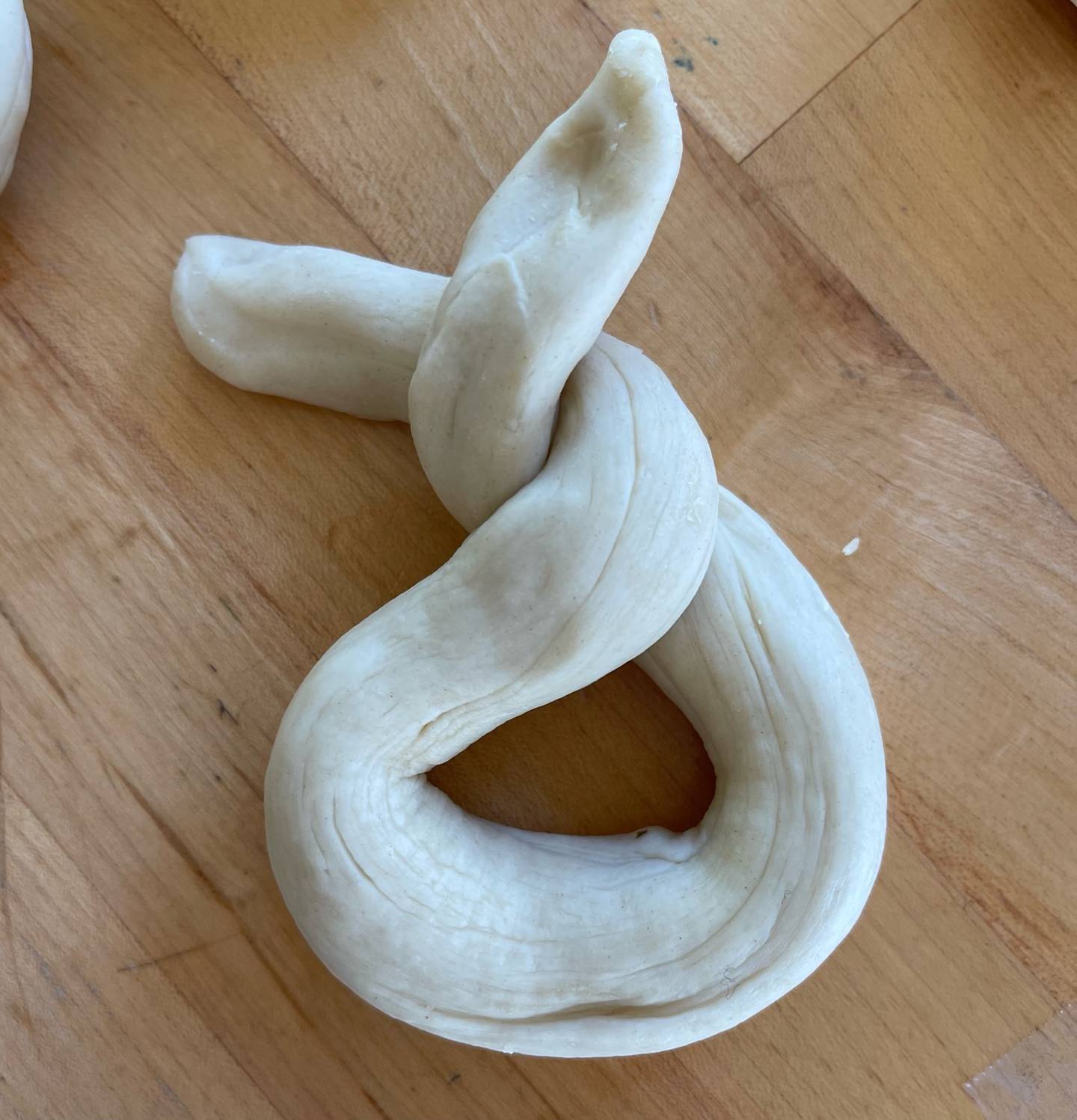 The early stages of making an everything-spice pretzel knot