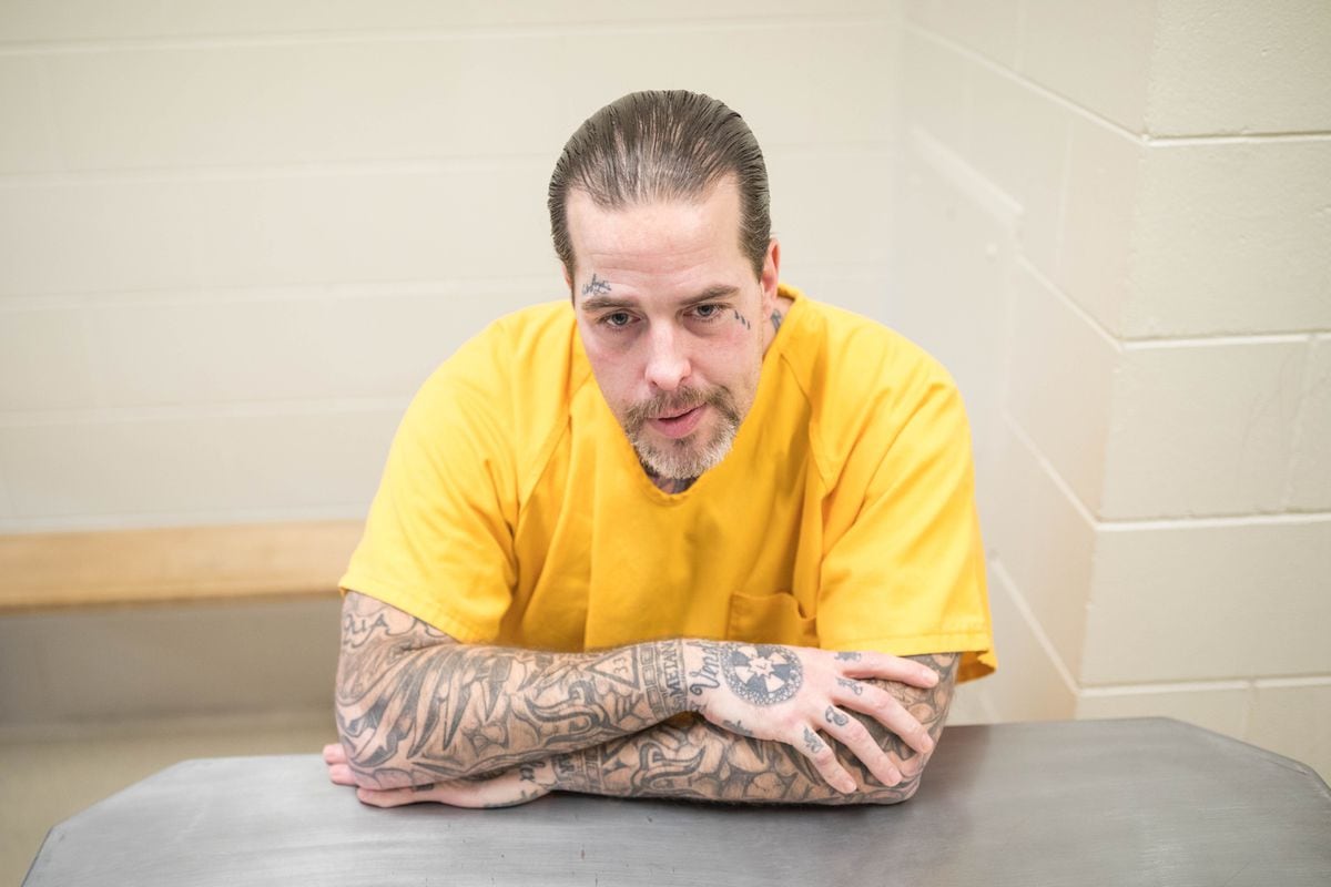 Jason Vukovich speaks to a reporter at the Anchorage jail on Dec. 19. Vukovich was charged in 2016 with assault after a string of attacks against registered sex offenders. (Loren Holmes / ADN)