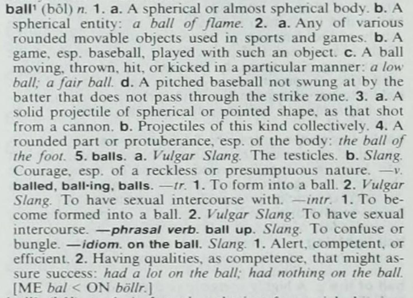 An American Heritage Dictionary excerpt for ball with a couple of "vulgar slang" meanings noted