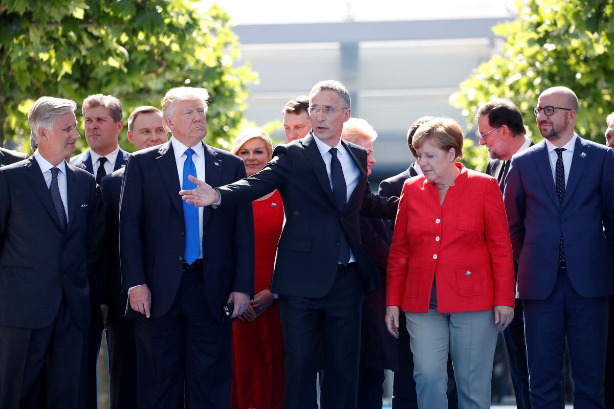 Awkward moment when Trump pushes a prime minister at NATO conference