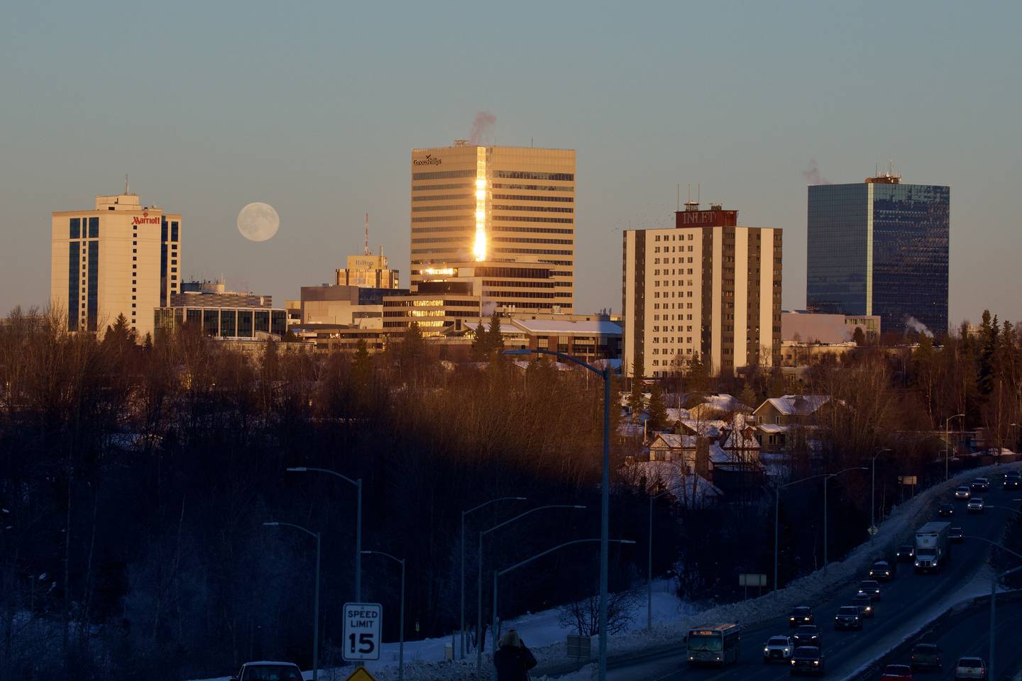 An image of the full moon over Anchorage