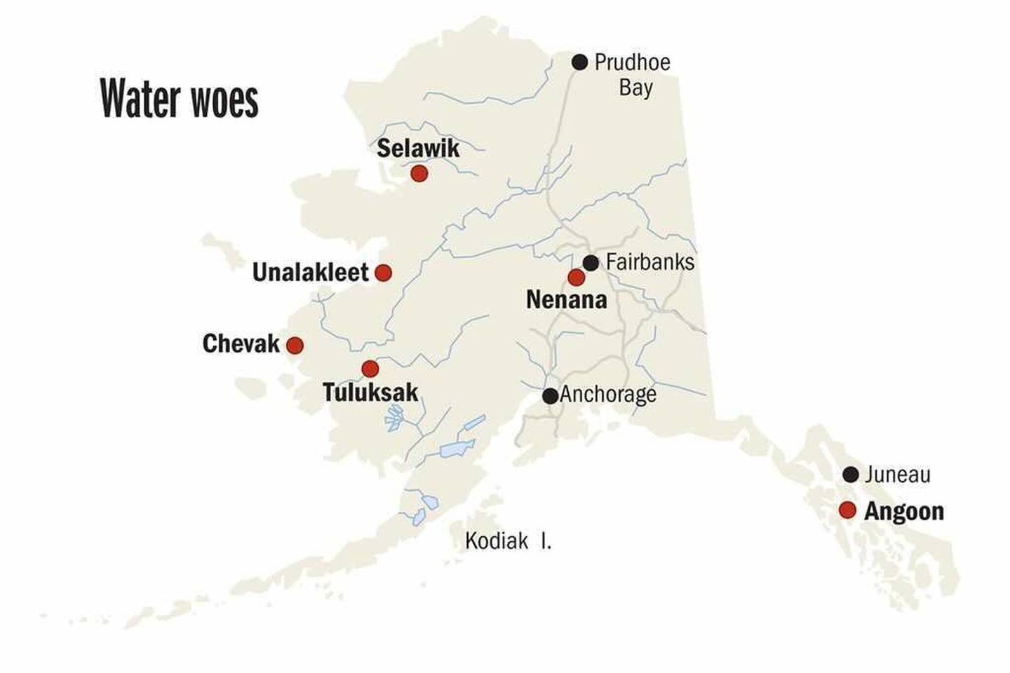 Rural Alaska water issues problems infrastructure map Selawik Unalakleet Chevak Tuluksak Nenana Angoon Kevin Powell