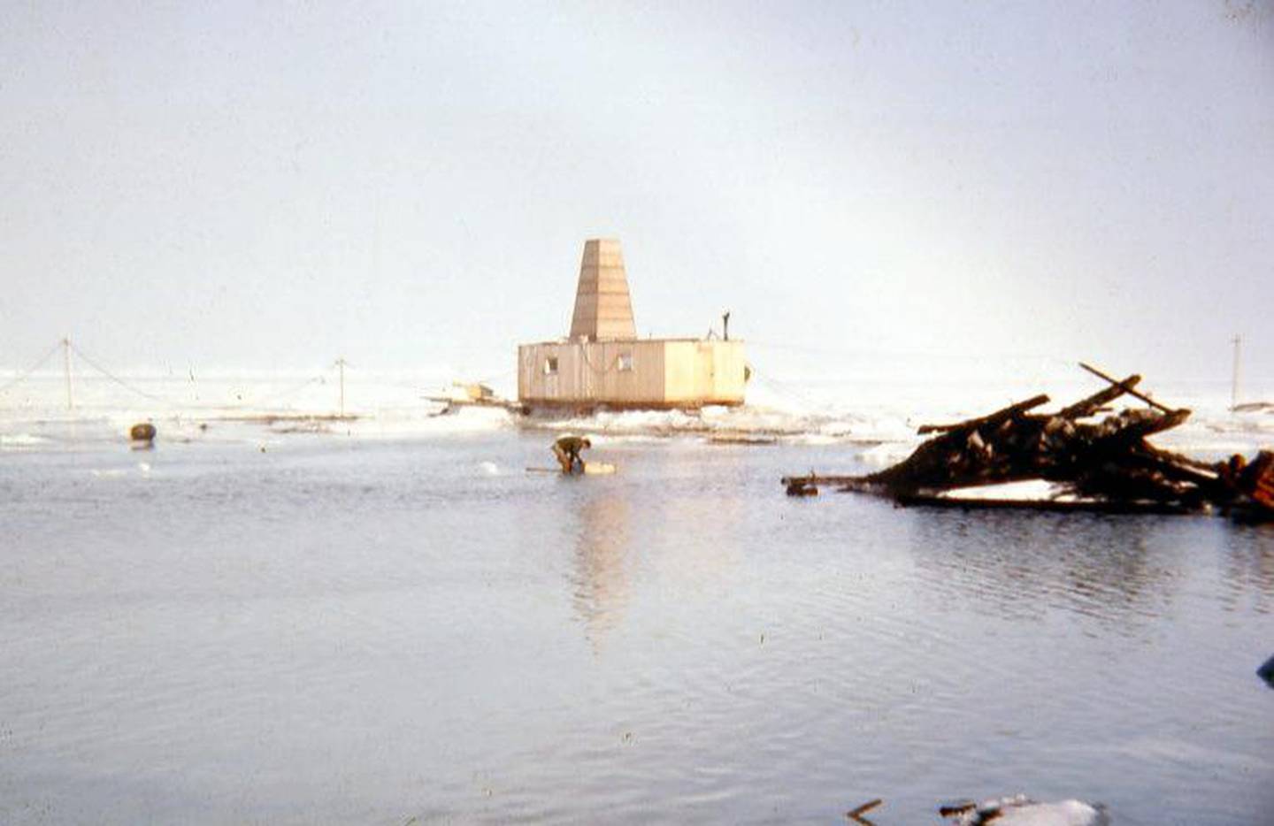 A USGS hydrohut and ice lake on Fletcher's Ice Island in the Arctic Ocean in 1969