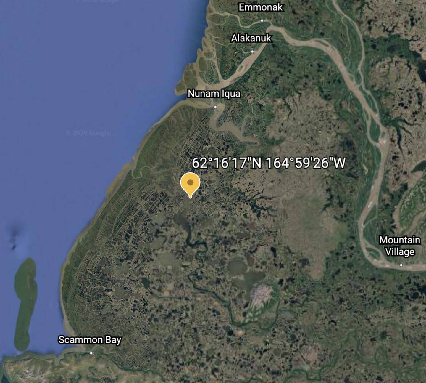 Scammon Bay searchers found four missing children from Nunam Iqua 18 miles south of their village. (Google Earth)