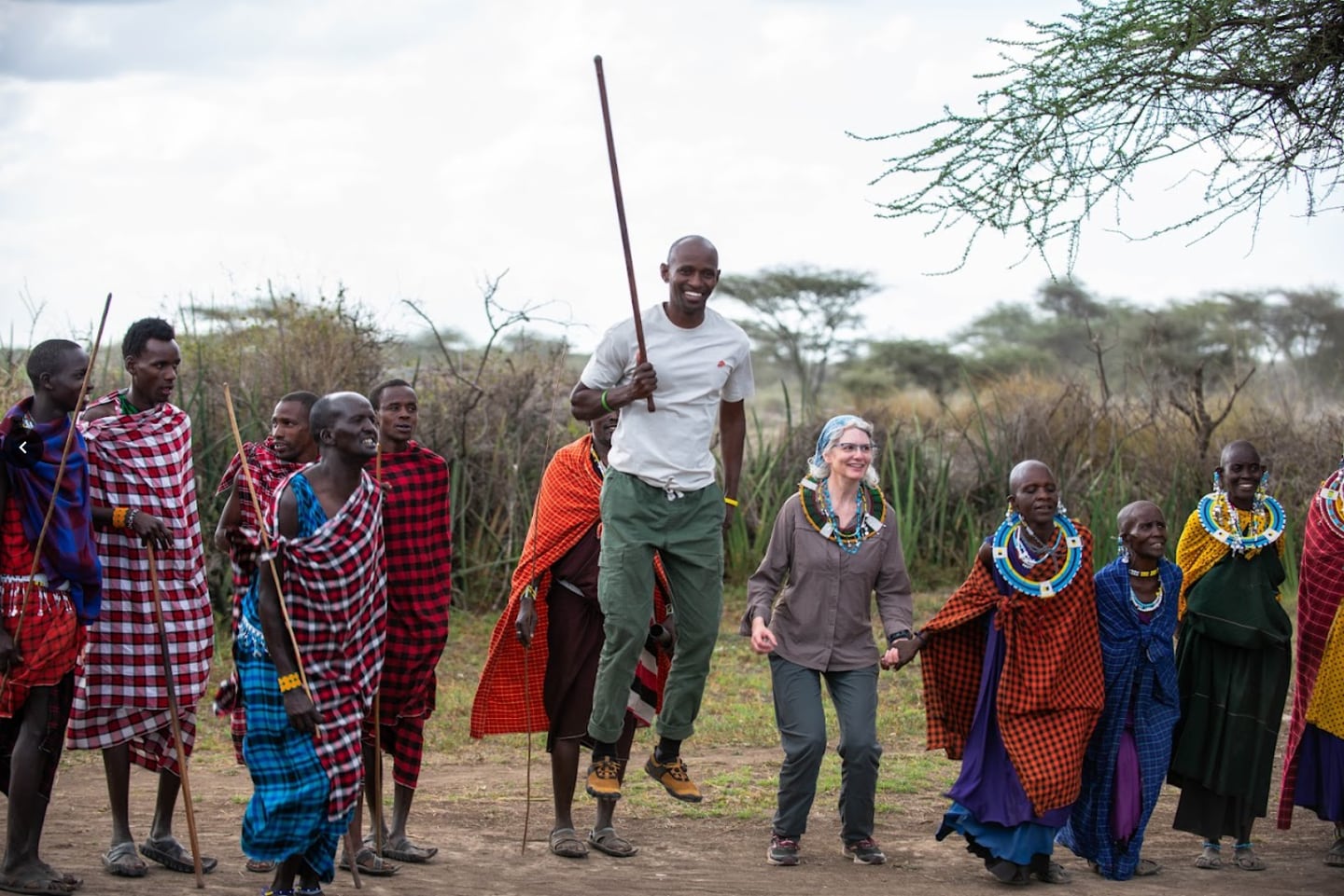 Safari leader Aman Mbisi dancing to Maasai rhythm in Ngorongoro