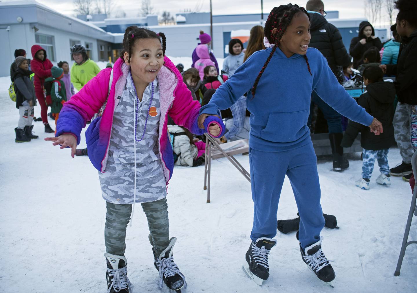 january, winter, ice skating, mountain view, elementary, students, ice rink, community, school