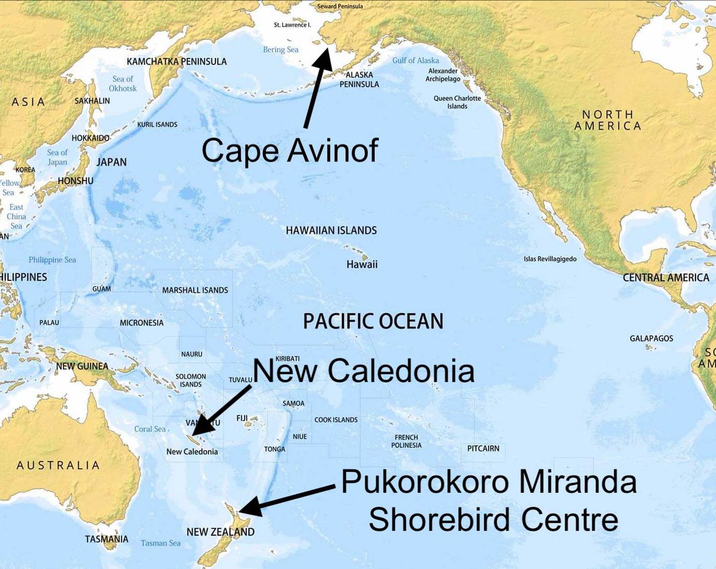 A map showing Cape Avinof in Alaska