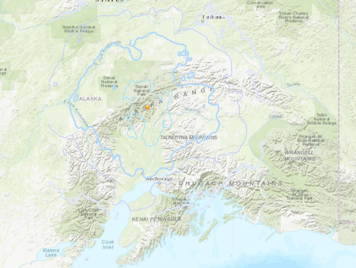 Interior Alaska Mat-Su earthquake map screengrab