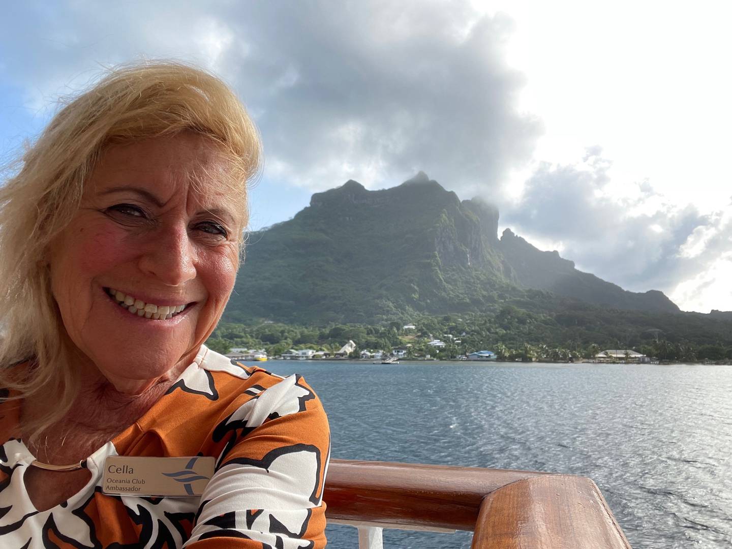 Cella Baker poses on board the Oceania Insignia
