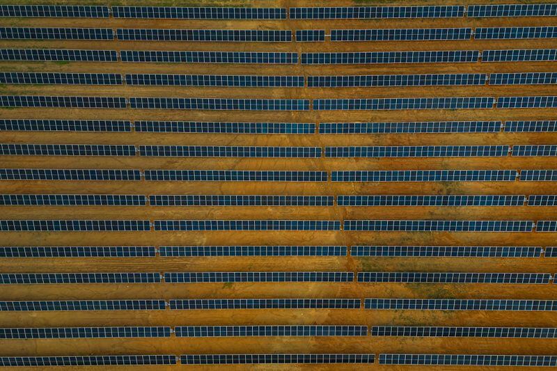 Solar panels lined up in Charles Town. (Salwan Georges/The Washington Post)
