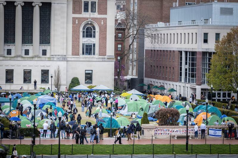 Tents erected at the pro-Palestinian demonstration encampment at Columbia University in New York, on Wednesday, April 24, 2024. (AP Photo/Stefan Jeremiah)