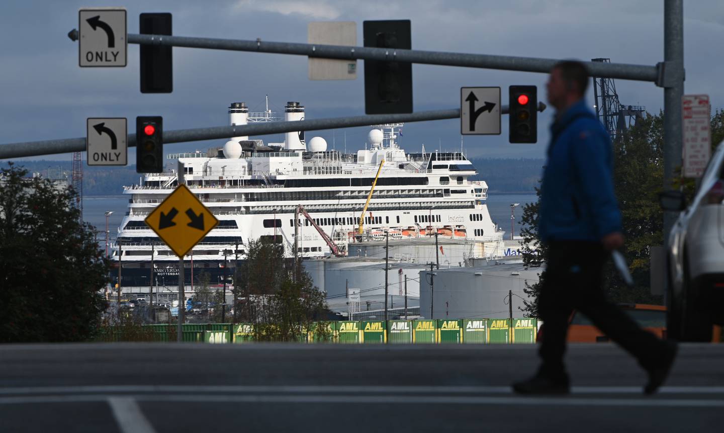 Holland America Line cruise ship Amsterdam moored at the Port of Alaska
