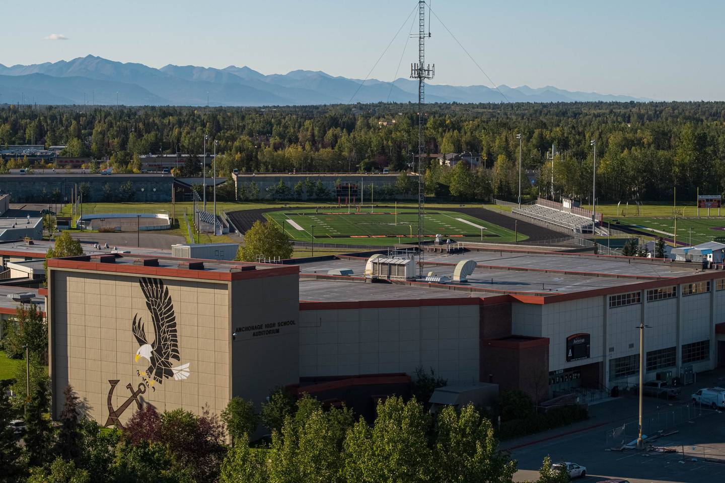 aerial, aerial photo, aerial photography, aerial photos, aerials, anchorage, downtown, downtown anchorage, high school, school, west high, west high school