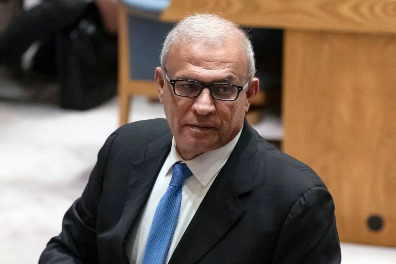 Special Representative of the President of Palestine Ziad Abu Amr leaves a Security Council meeting at United Nations headquarters, Thursday, April 18, 2024. (AP Photo/Yuki Iwamura)