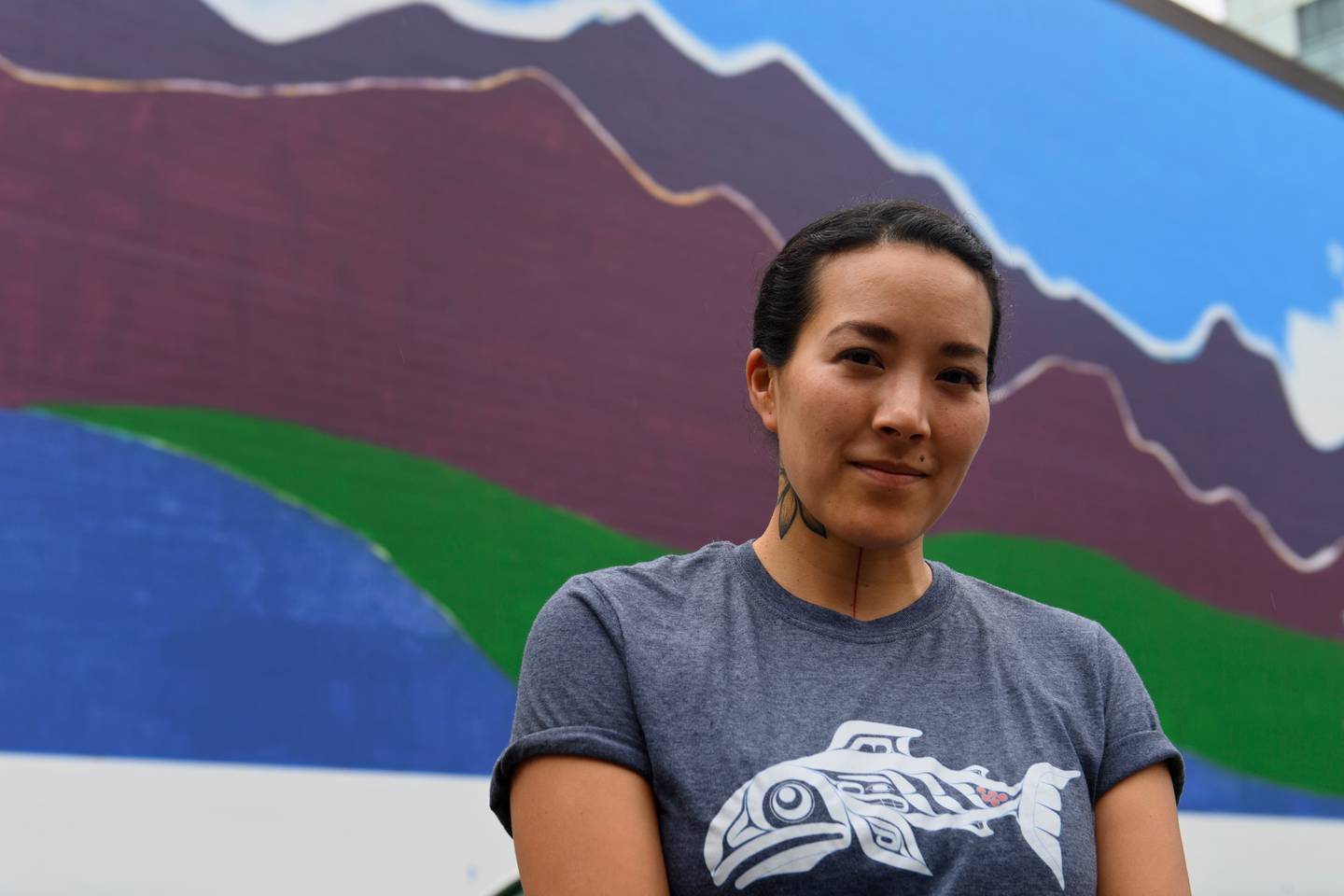 Crystal Worl, artist, mural, downtown Anchorage