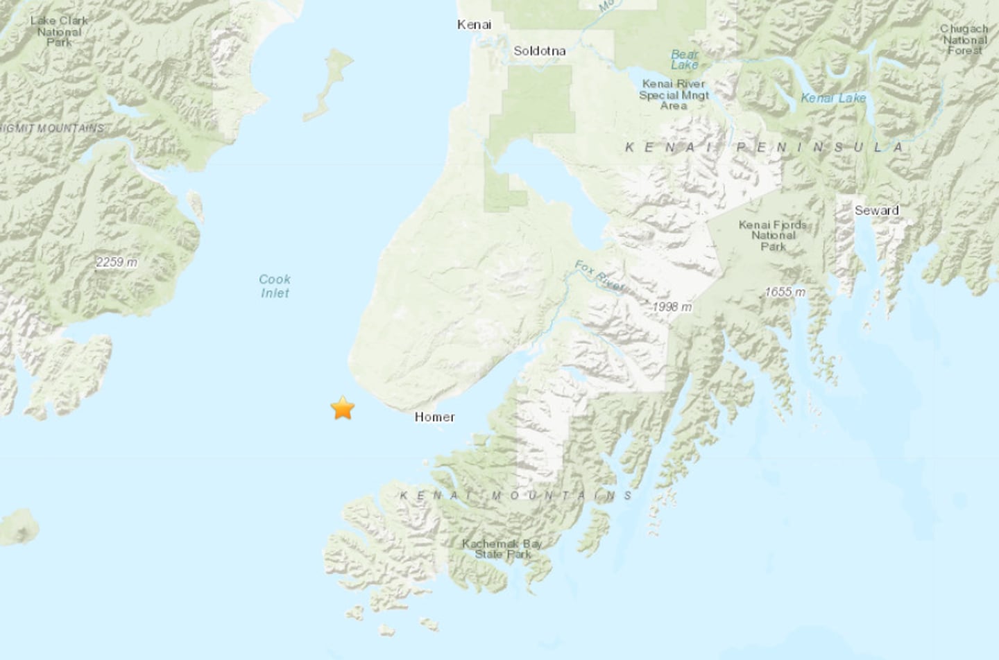 Homer earthquake screenshot location map