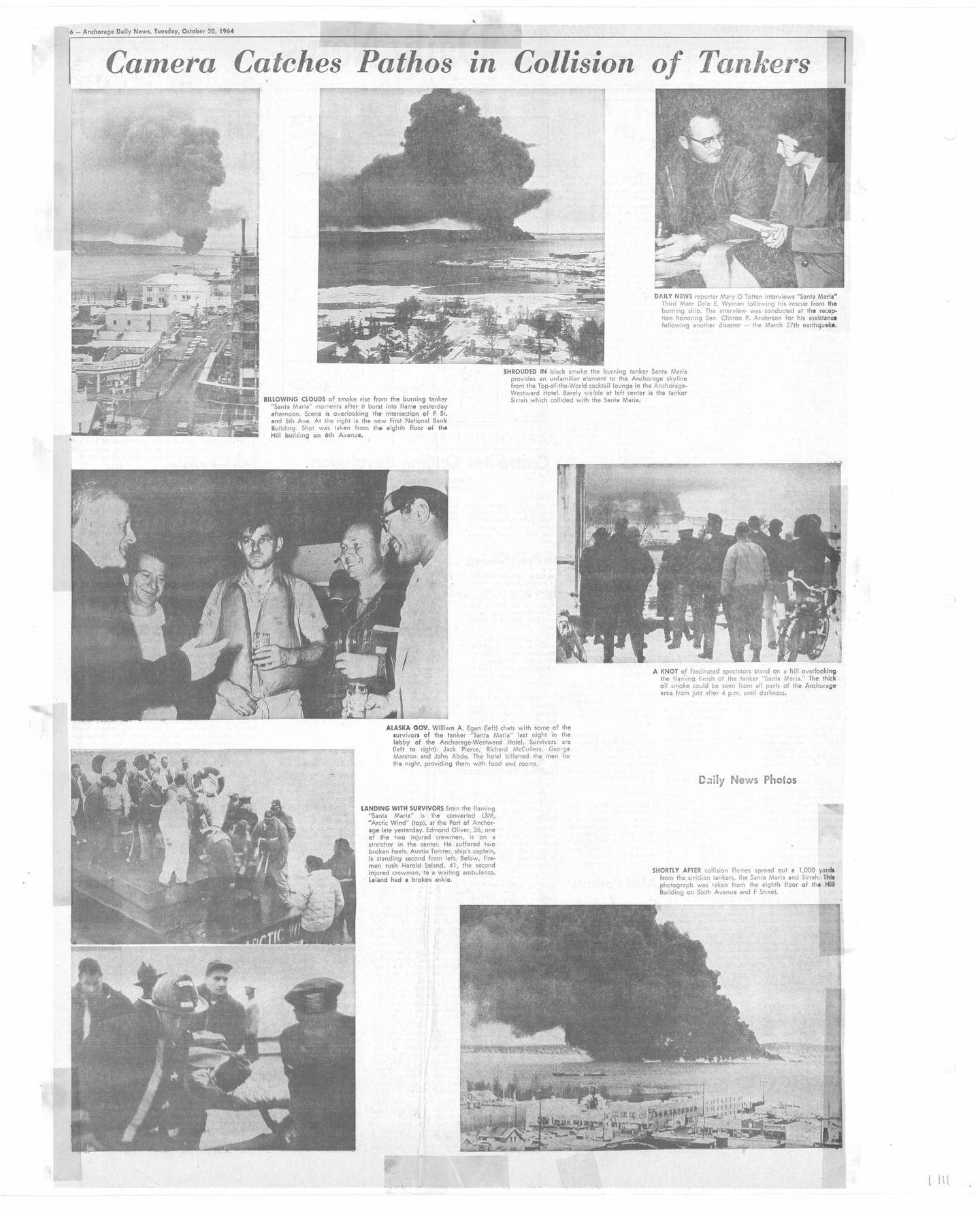 David Reamer history column oil tankers collision Knik Arm 1964 Santa Maria Sirrah