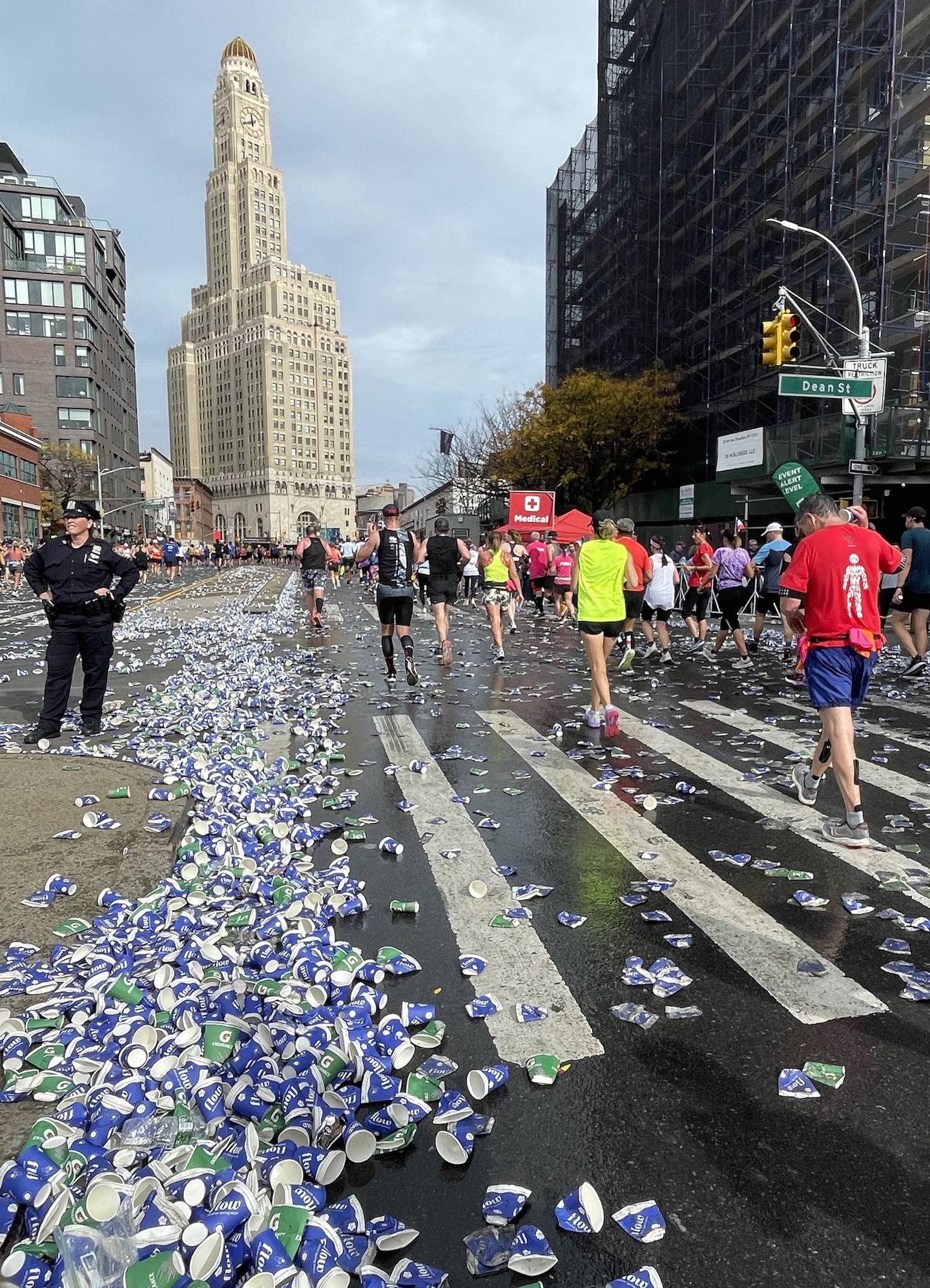 Cups that held sports drinks and water pile up on a Brooklyn Street