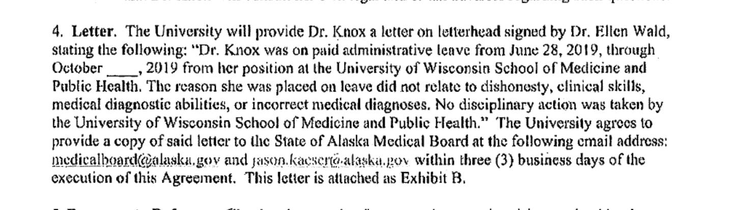 Dr. Knox letter excerpt