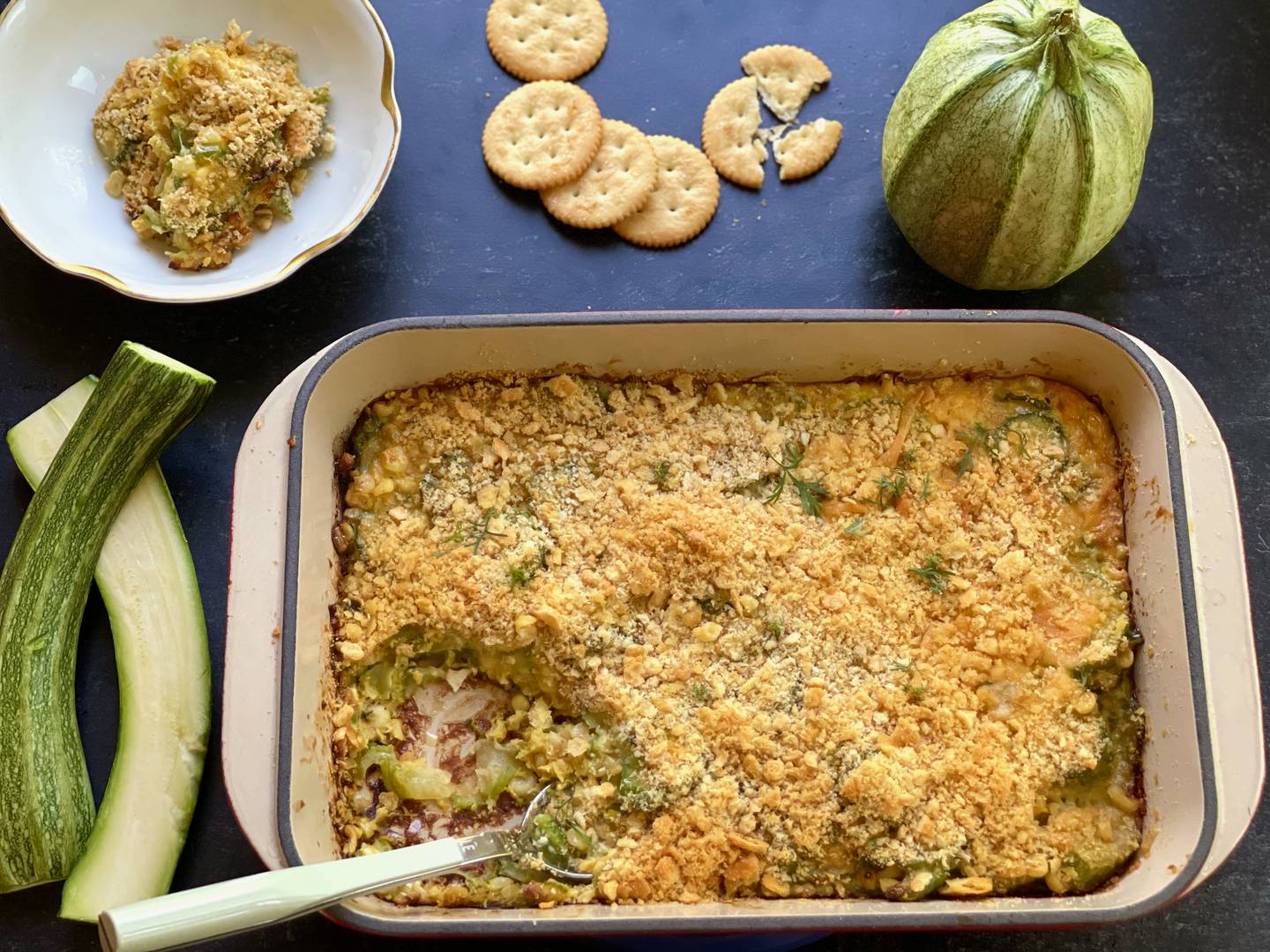 Summer squash casserole with buttery crackers