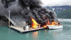 Boat destroyed in Whittier dock fire removed from harbor as officials restore limited fuel service