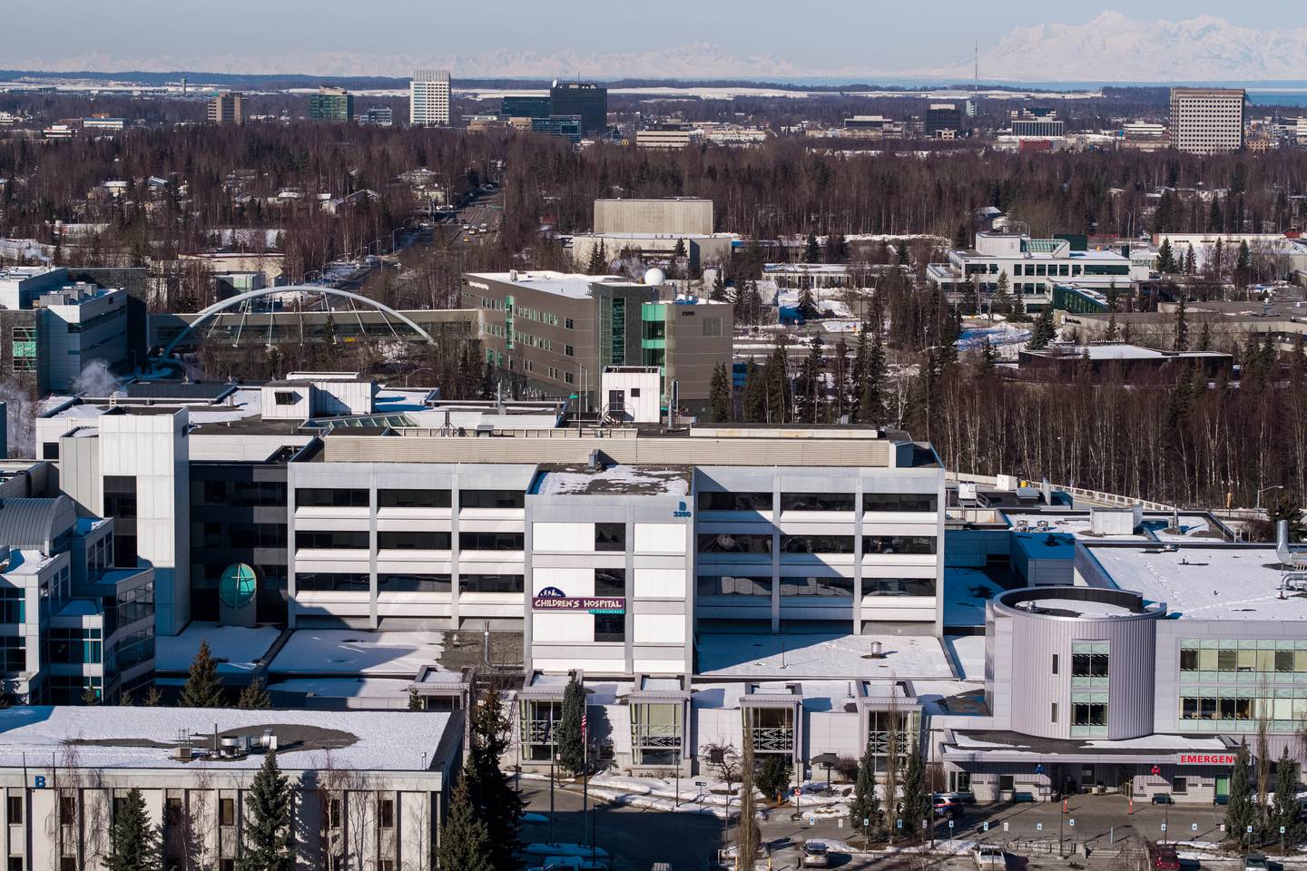 Providence Alaska Medical Center, aerial, aerial photo, aerial photography, aerial photos, aerials, hospital, providence, providence hospital, uaa, university of alaska anchorage