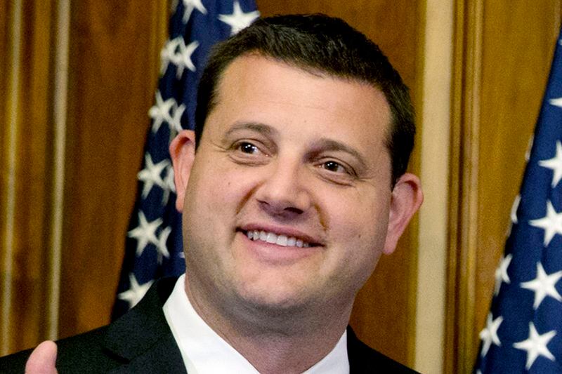 U.S. Rep. David Valadao, R-Calif., poses during a ceremonial re-enactment of his swearing-in ceremony in the Rayburn Room on Capitol Hill in Washington on Jan. 6, 2015. (AP Photo/Jacquelyn Martin, File)