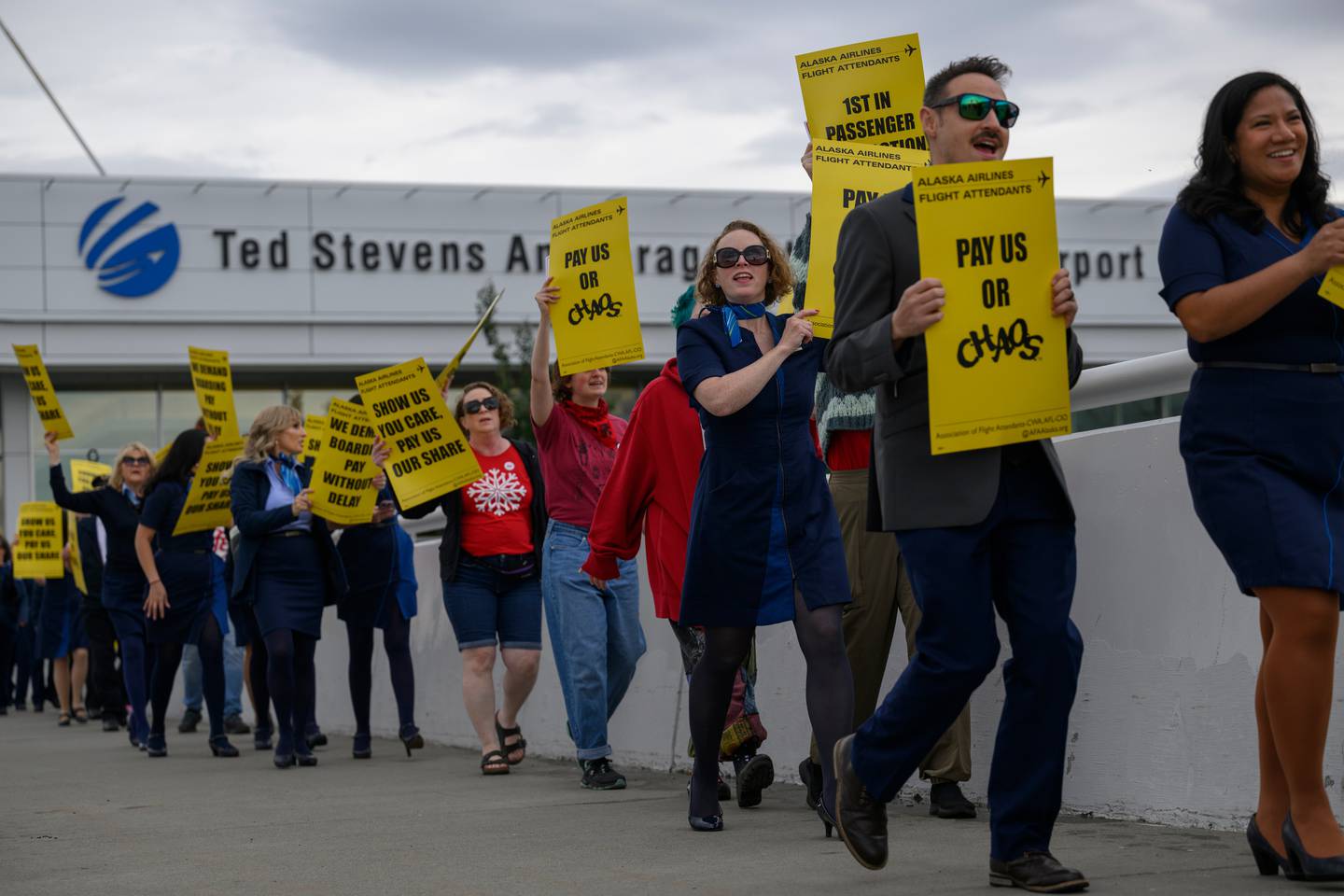 Alaska Airlines flight attendants protest at Ted Stevens Anchorage